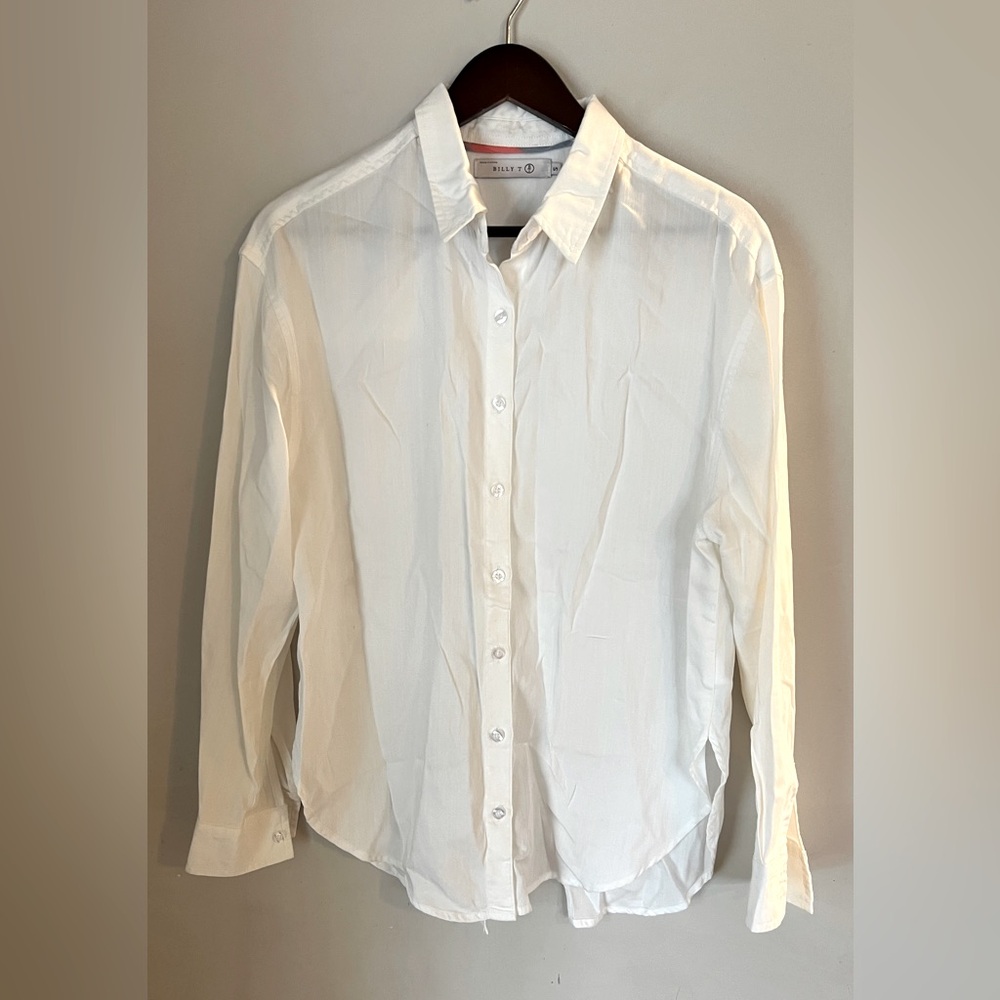 BILLY T Women's White 100% Lyocell Long Sleeve Button Down Shirt Size S
